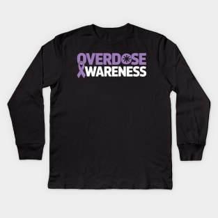 Overdose Awareness Purple Ribbon Drug Addiction Recovery Kids Long Sleeve T-Shirt